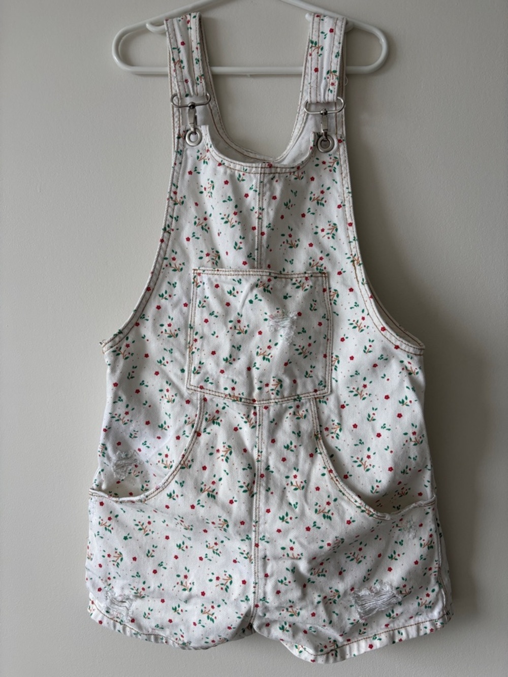 Zara Cream Floral Print Denim Short Overalls